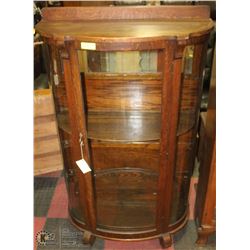 ANTIQUE OAK FULL HEIGHT CURVED GLASS CABINET