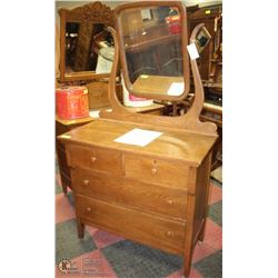 ANTIQUE 4 DRAWER DRESSER WITH SWINGING MIRROR