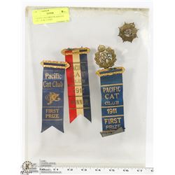 3 PACIFIC 1911 FIRST PLACE CAT RIBBONS W/ 2 WWII