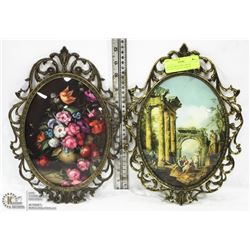 ANTIQUE MATCHING BRASS CURVED GLASS PICTURE