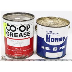 VINTAGE CO-OP GREASE TIN & PURE CANADIAN HONEY TIN