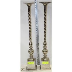 TWO 28" CAST CHROME CANDLE STICKS