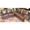 Image 1 : NEW DELUXE BROWN LEATHERETTE 88"NAILHEAD SOFA WITH