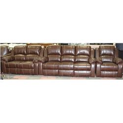 NEW MUNICH BROWN LEATHERETTE RECLINING SOFA, LOVE