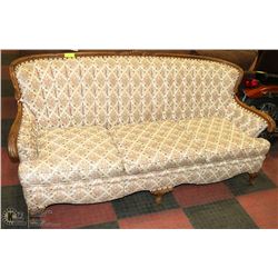 VINTAGE FLORAL CARVED WOOD 75" SOFA