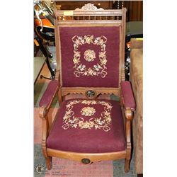 ANTIQUE PETIT POINT CARVED CHAIR
