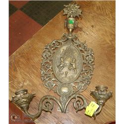 163) ANTIQUE METAL WALL SCONE - THEME CHERUBS,