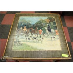 VINTAGE CARD TABLE WITH  FOX HUNT MOTIF