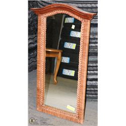 WOOD AND WICKER FRAMED MIRROR