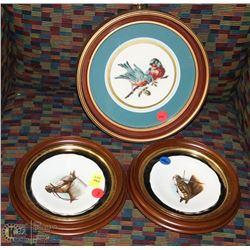 PAIR OF PORCELAIN FRAMED HORSE PLATES SOLD WITH