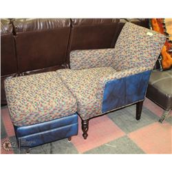 STURDY NEWLY REUPHOLSTERED WING CHAIR & OTTOMAN