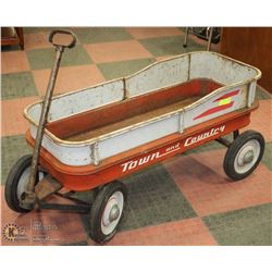 VINTAGE TOWN AND COUNTRY RED WAGON WITH SIDE RAILS