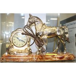 ANTIQUE MANTLE CLOCK WITH HORSE STATUE