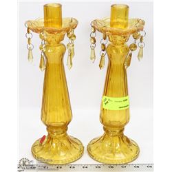 PAIR OF VINTAGE AMBER GLASS CANDLE HOLDERS