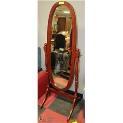 LARGE OVAL DRESSING MIRROR WITH WOOD FRAME