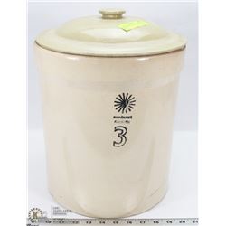 3 GALLON SUNBURST CROCK WITH LID.