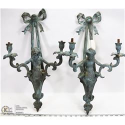 PAIR OF VINTAGE CAST IRON WALL SCONCES