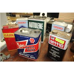 LOT OF 6 ASSORTED VINTAGE TINS INCL MOTOR OIL, GAS