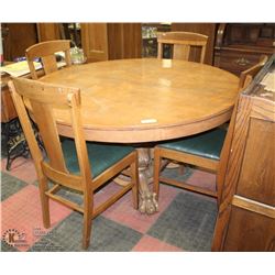 ANTIQUE WOOD ROUND DINING TABLE WITH 4 CHAIRS
