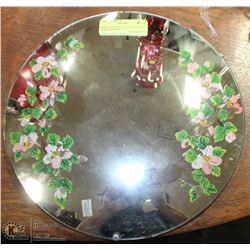 VINTAGE ROUND CURVED PAINTED GLASS MIRROR 12"D