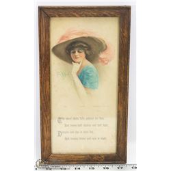 VINTAGE LADY WITH PINK FEATHER PICTURE