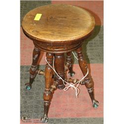 ANTIQUE CLAW FOOT PIANO STOOL