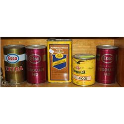 LOT OF 5 ASSORTED OIL TINS - SOME UNOPENED