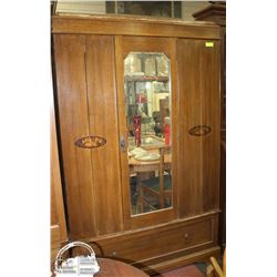 ANTIQUE WOOD ARMOIRE WITH FRONT MIRROR 48X17X77