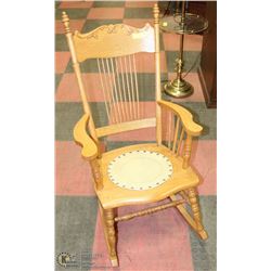 OAK ROCKING CHAIR WITH LEATHER PATCH ON SEAT