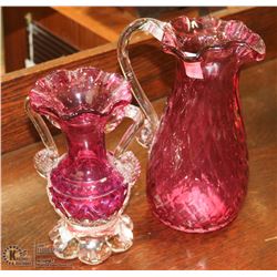 PAIR OF VINTAGE PINK GLASS PITCHERS
