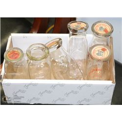 COLLECTION OF 7 RARE 6" MILK BOTTLES SOME WITH