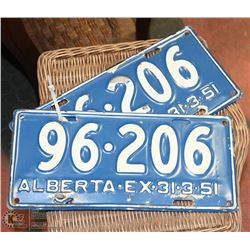 SET OF 1951 VINTAGE ALBERTA LICENSE PLATES