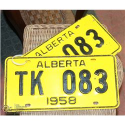 SET OF 1958 VINTAGE ALBERTA LICENSE PLATES