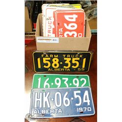 BOX OF ASSORTED LICENCE PLATES ,1955 TO 1972