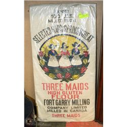ANTIQUE 100LB THREE MAIDS HUGH GLUTEN FLOUR BAG