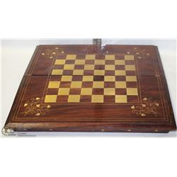 HAND MADE WOOD INLAY CHESS & BACKGAMMON