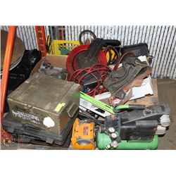 ESTATE PALLET OF TOOLS INCL AIR HOSE W/ REEL