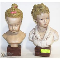 SET OF 2 CERAMIC CHILDRENS BUSTS.