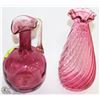 Image 1 : ANTIQUE CRANBERRY GLASS FLUTED VASE WITH PITCHER.