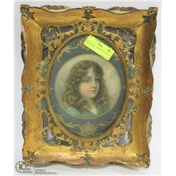 ANTIQUE GILT FRAMED PICTURE OF YOUNG GIRL.