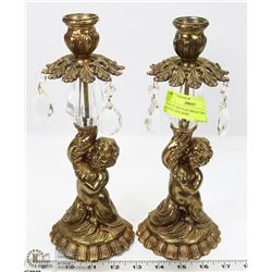 PAIR OF VINTAGE BRASS CHERUB CANDLE HOLDERS