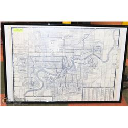 VINTAGE 1950S FRAMED EDMONTON MAP.