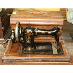 ANTIQUE HAND CRANK MORTIONS PORTABLE SEWING
