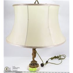 ANTIQUE FAUN LAMP WITH SHADE, BRASS & MARBLE.