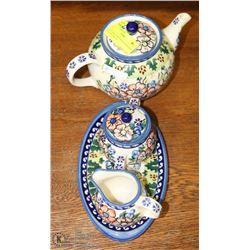 6PC UNIKAT HANDMADE IN POLAND POTTERY TEA SET
