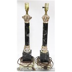 PAIR OF MARBLE AND METAL TABLE LAMPS