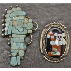 TWO ZUNI PIN/PENDANTS