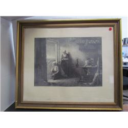 27x24  Beautifully Framed "Anxious Moments" -Joseph Isreals Pinx/Leopard Lowenstam Sculp