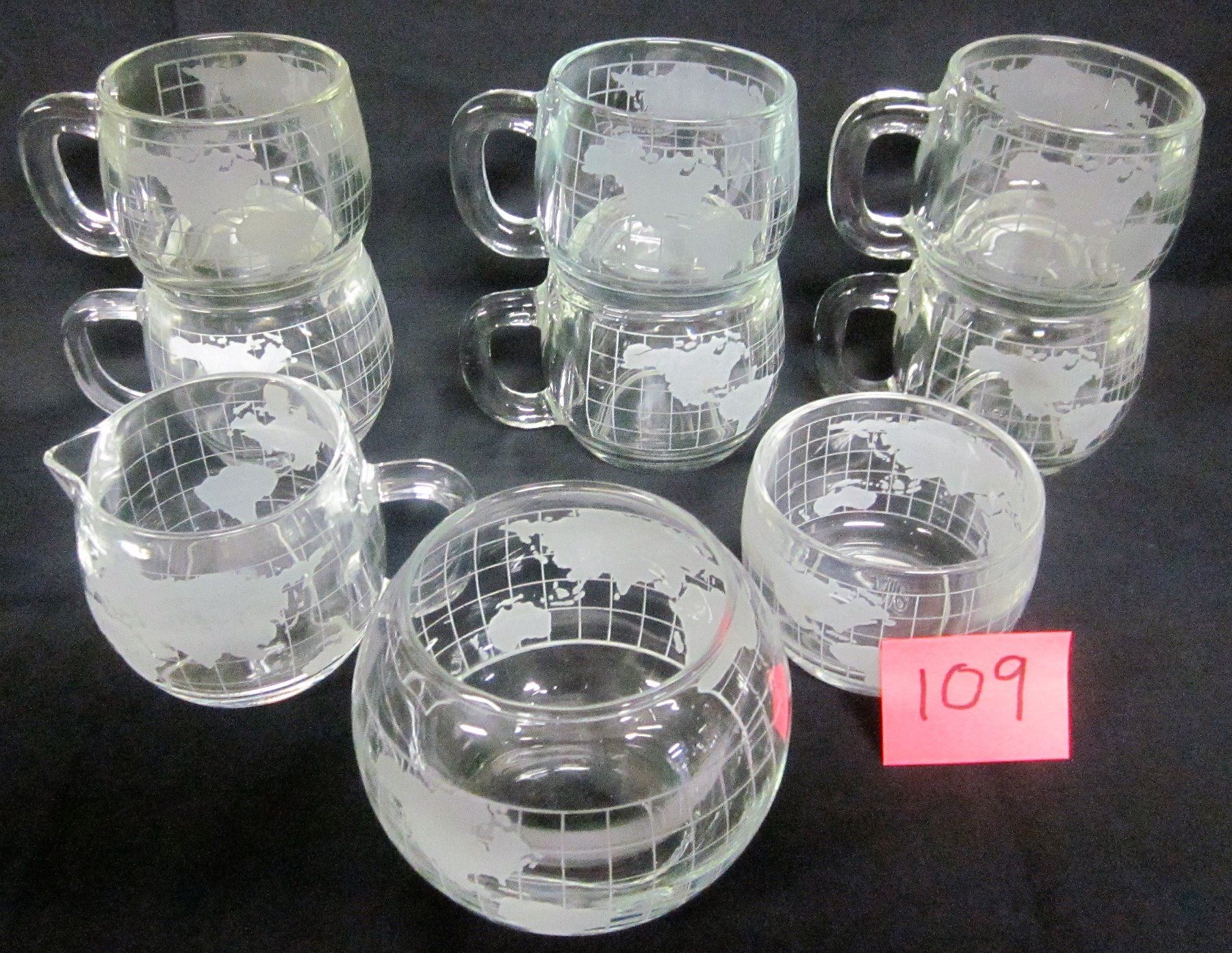 set 6 Nestle/Nescafe clear glass frosted world globe coffee cups
