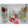 Image 2 : Vintage ball jug/pitcher - 4 matching glasses apple-orange-pear-lemon